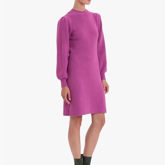 Donna Morgan Raspberry Pink Puff Sleeve Sweater Dress | Size M - Picture 2 of 12